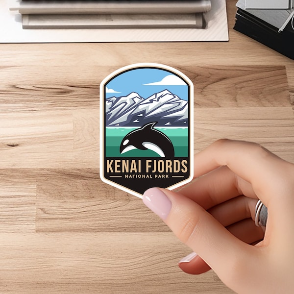 Kenai Fjords National Park Badge Stickers | Laptop, Water bottle, Luggage, Locker | Passport Colors | US National Park Decal, Waterproof