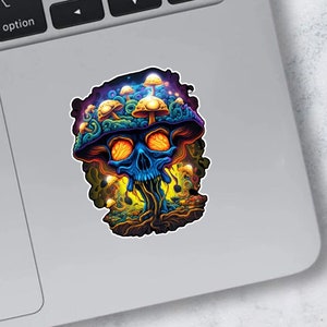 Psychedelic Rebirth Skull and Mushroom Sticker | Psychedelic Skull Sticker | Psychedelic Mushroom Sticker |Water bottle, Luggage, Locker etc