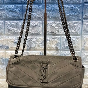 ysl black bag with silver chain