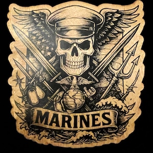 Laser Detailed USMC Wall Art: Skull, Eagle, Globe & Anchor
