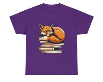 Sleeping Fox on Books T-Shirt | Reading Fox Tee, Book Lover Shirt