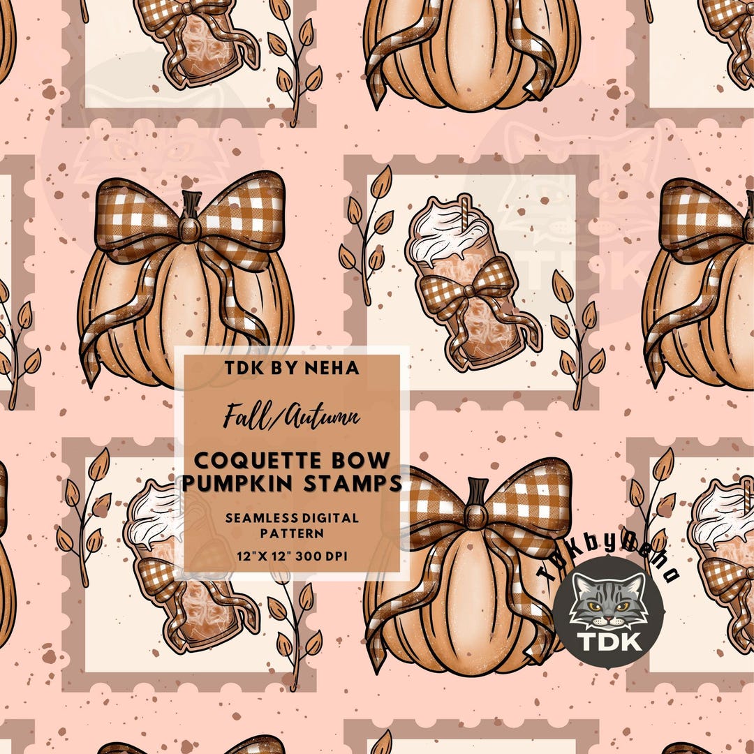Simple Fall Checks Patterns Fall Checkered Bow Pumpkin Stamps Seamless Pattern Digital Paper for ...