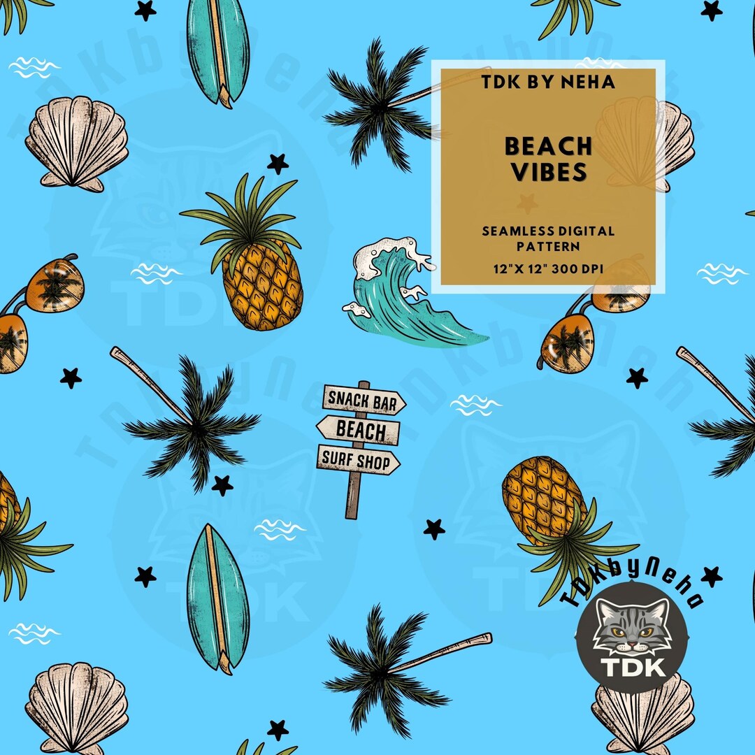 Summer Beach Seamless Digital Paper for Fabric Print, Palm Tree ...