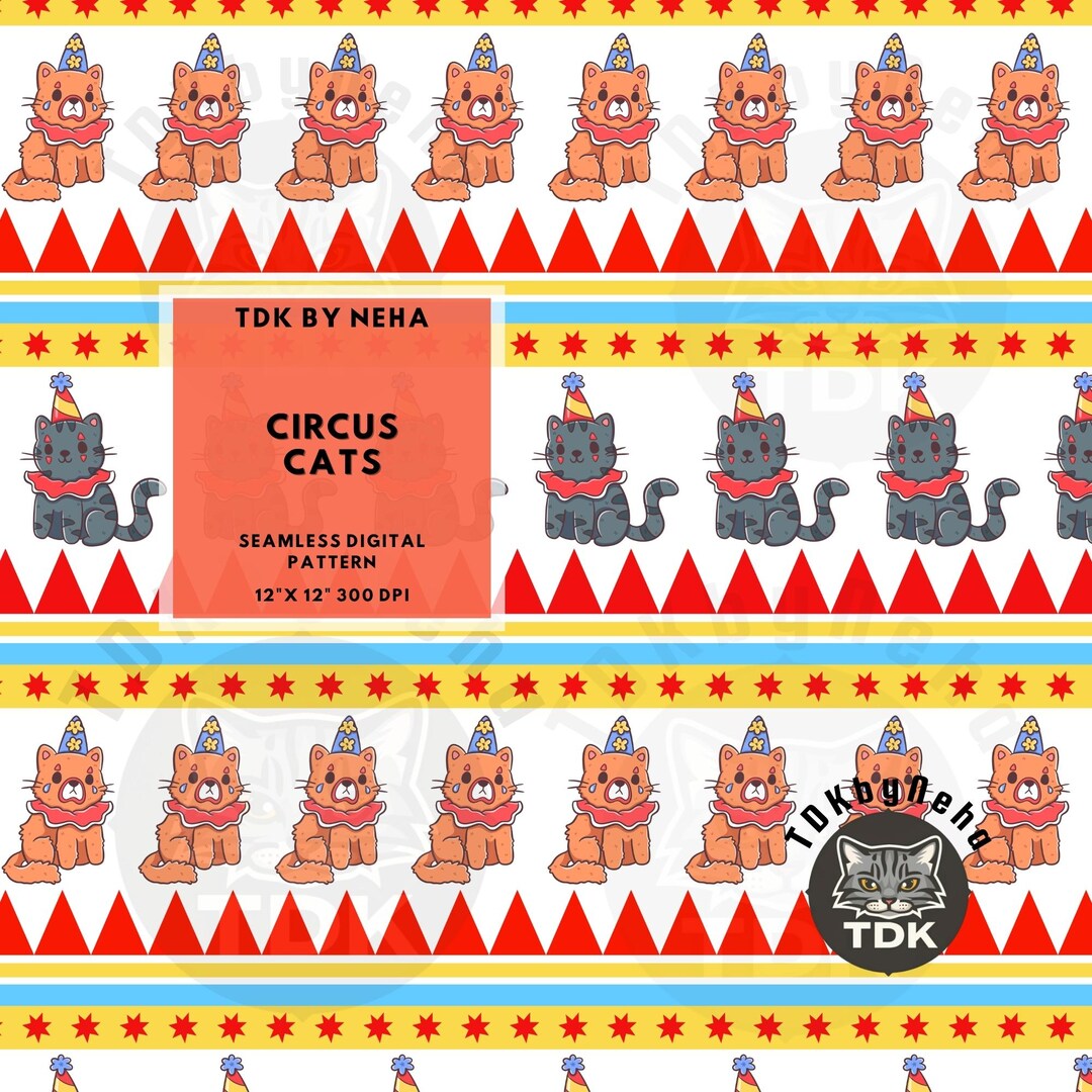 Playful Stripes Circus Cats Seamless Pattern Digital Paper for Fabric ...