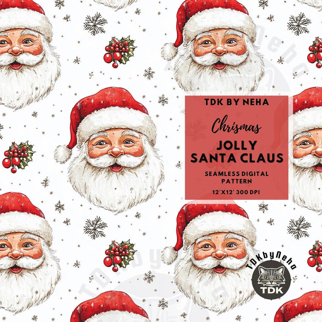 Retro Vintage Traditional Santa Seamless File, White Christmas Seamless ...