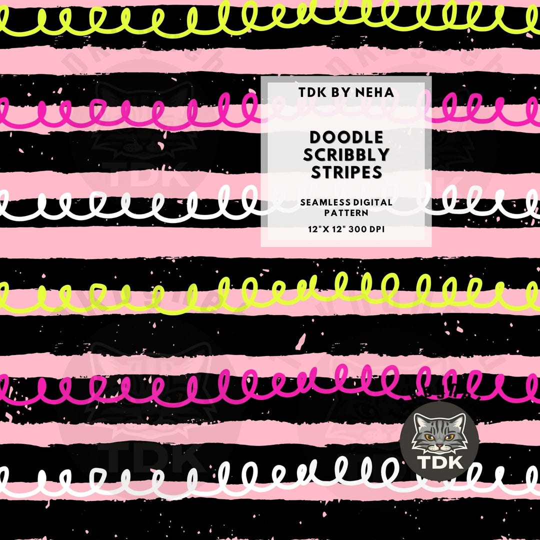 Doodle Grunge Stripes Seamless Pattern Digital Paper for Fabric ...