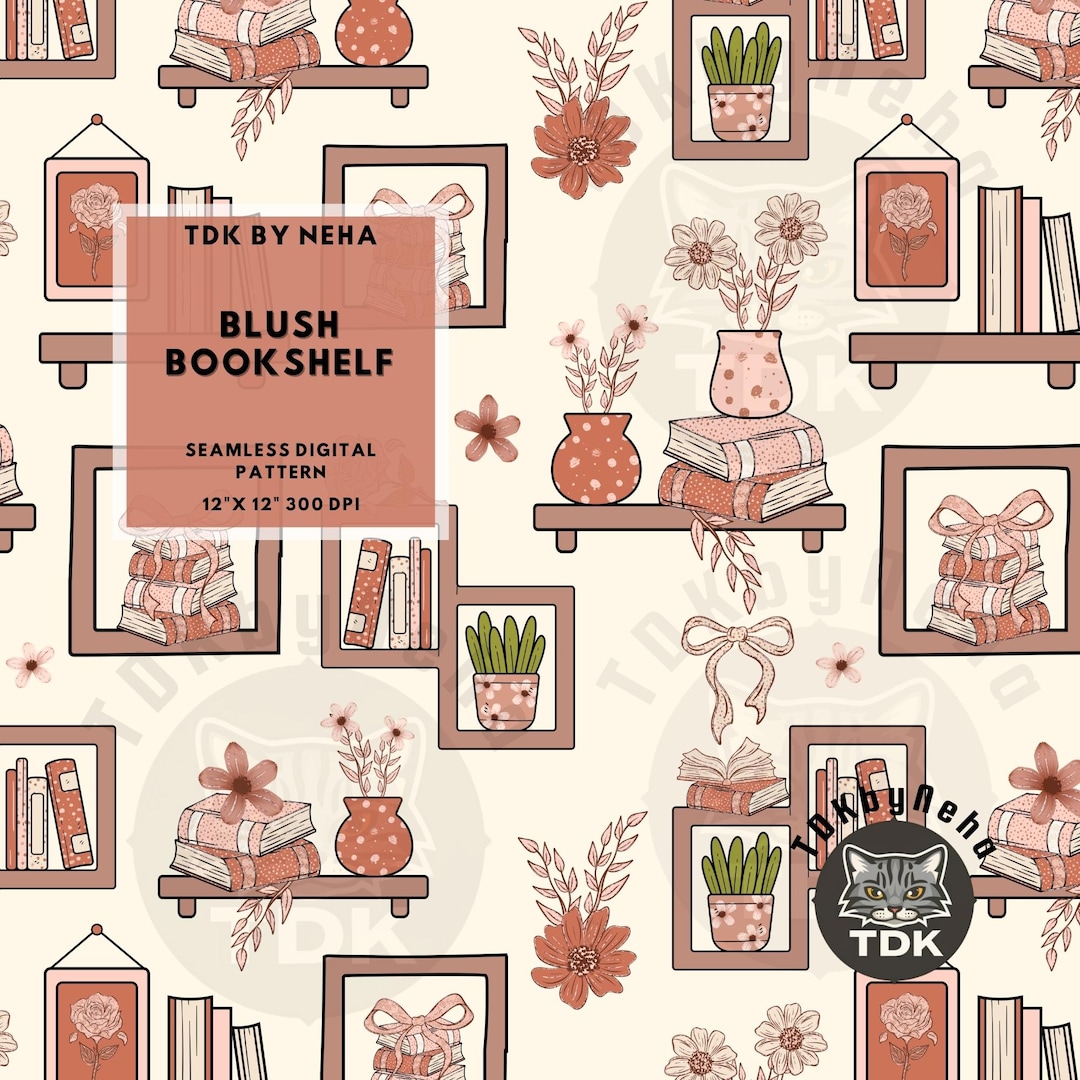 Boho Coquette Bow Bookshelf Seamless Pattern Digital Paper for Fabric ...