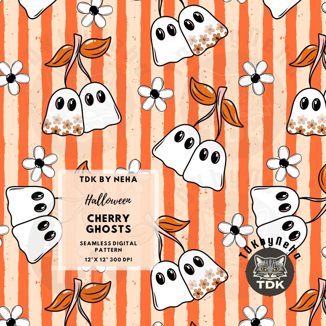 Floral Cherry Ghost Seamless Pattern Digital Paper for Fabric