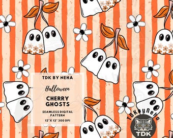 Floral Cherry Ghost Seamless Pattern Digital Paper for Fabric