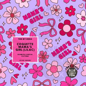 Patrón sin costuras "Coquette Bow Mama's Girl", patrón sin costuras "Preppy Mother's Day" para impresión en tela, papel tapiz digital sin costuras "Boho Mama"
