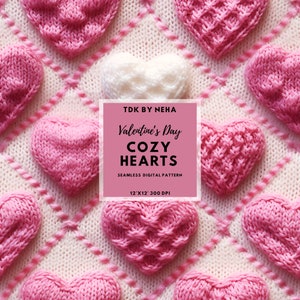 Valentinstag Herz Nahtlose Datei, Rosa Gemütliches Herz Digitales Papier Sublimation Sofortiger Download, Liebe Faux Knit Rapportpapier Druck auf Anfrage