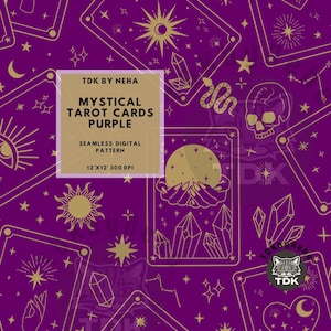 Carte de tarot céleste mystique violet motif transparent papier numérique pour impression sur tissu sorcière soleil lune étoile sans couture répétition sublimation conception
