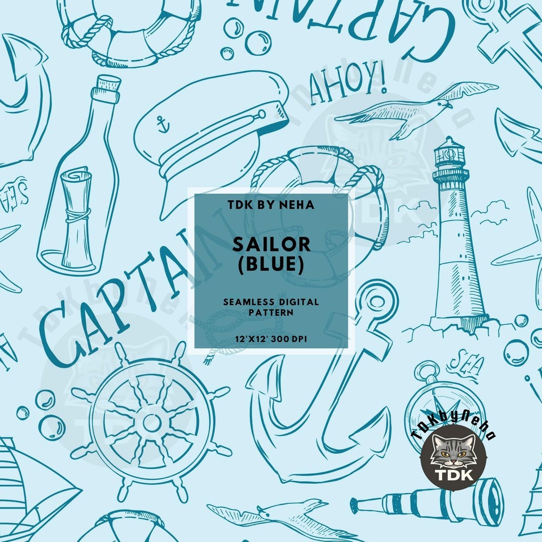 Nautical Sailor Seamless Pattern Digital Paper for Fabric Print, Summer ...