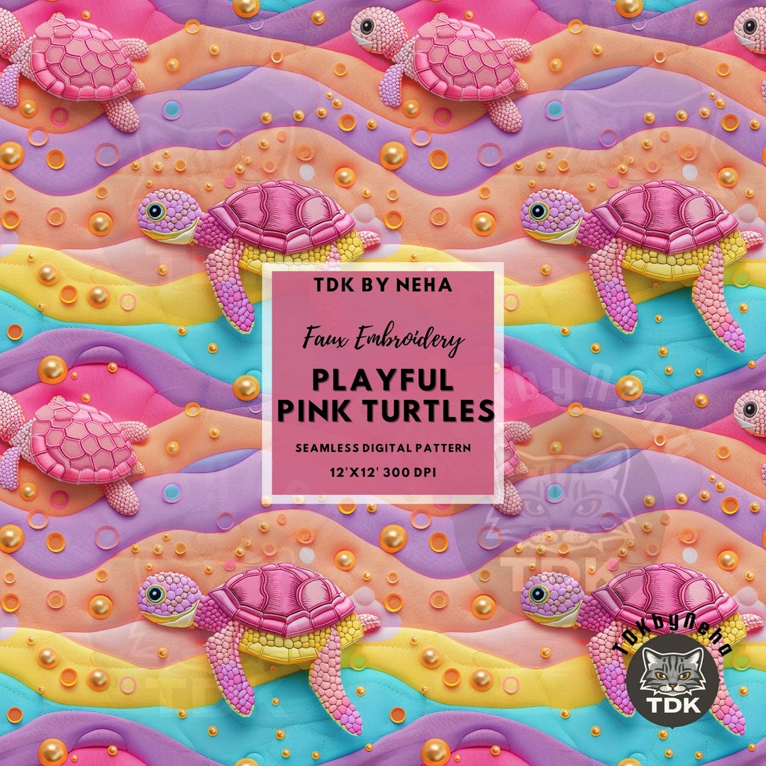 Pink Sea Turtle Seamless Digital Paper for Fabric Printing, Under Sea ...