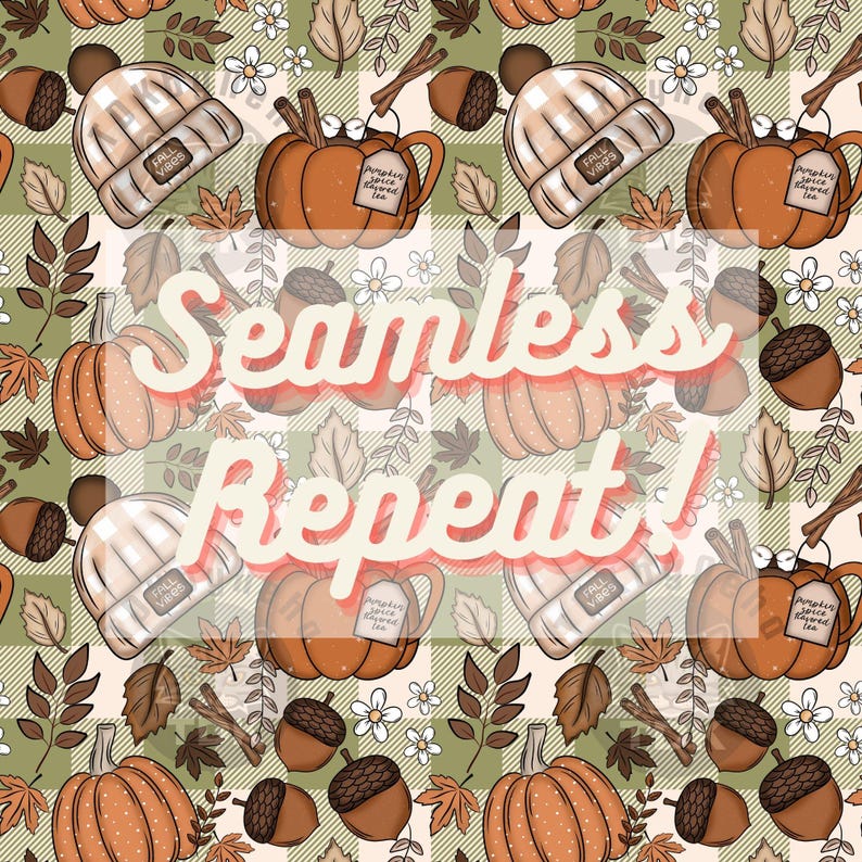 Fall Vibes Boho Checker Pumpkin Seamless Pattern Digital Paper for ...