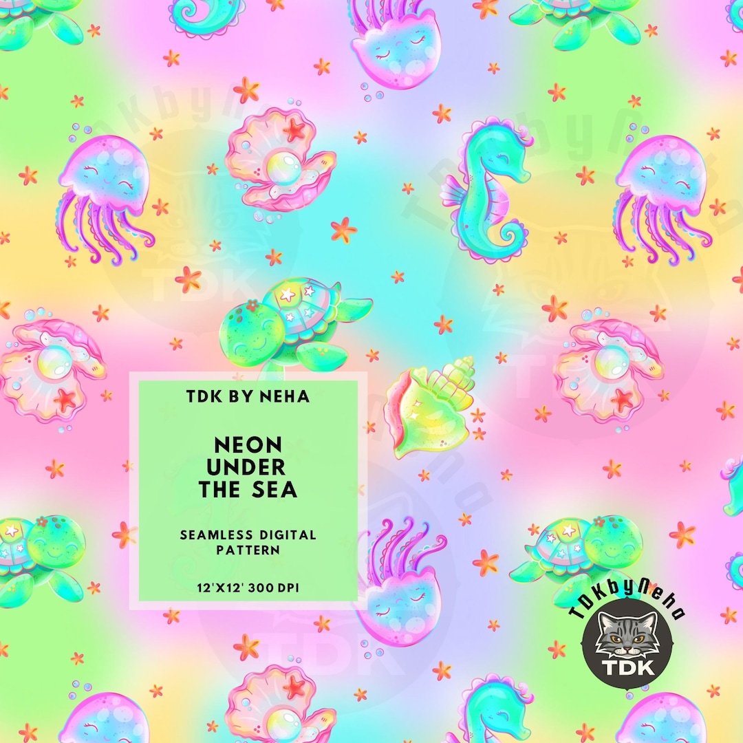 Summer Neon Under the Sea Seamless Digital Paper for Fabric Printing ...