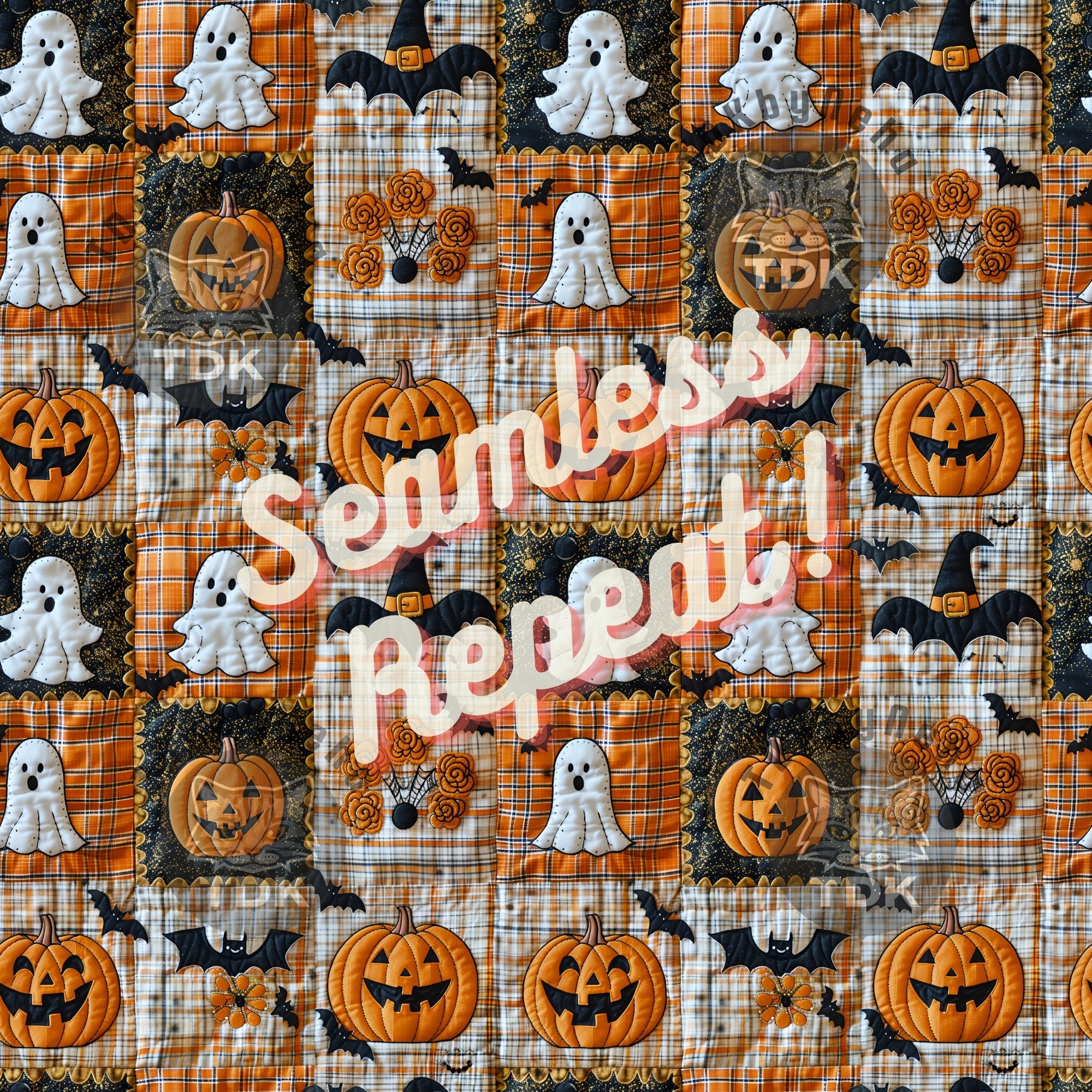 Fall Halloween Patchwork Seamless Digital Paper Fabric Print, Cute ...