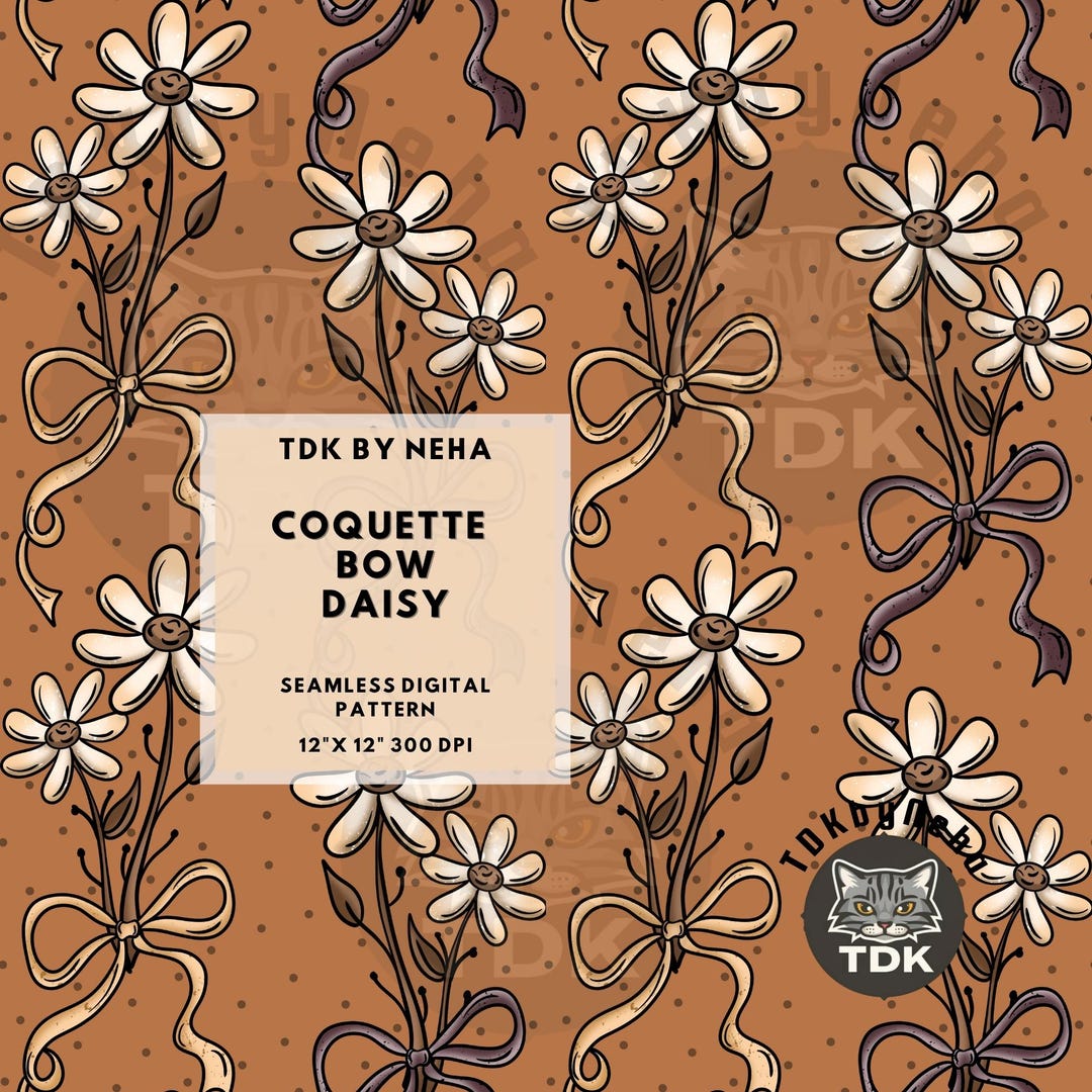 Fall Boho Coquette Bow Daisy Seamless Pattern Digital Paper for Fabric ...
