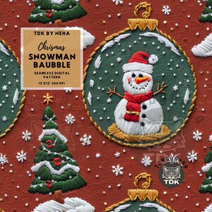 Carta digitale senza cuciture con ornamento natalizio per pupazzo di neve per stampa su tessuto, carta da parati con design artigianale a sublimazione ripetuta senza cuciture per albero di Natale invernale 3D