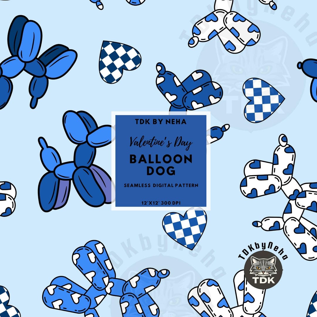 Boy Valentines Day Balloon Dog Seamless Pattern, Vday Checkered Hearts ...