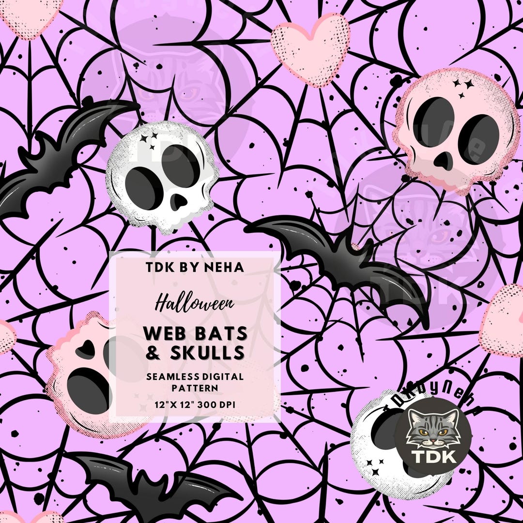 Halloween Web Skulls Seamless Digital Paper for Fabric Printing, Girly ...