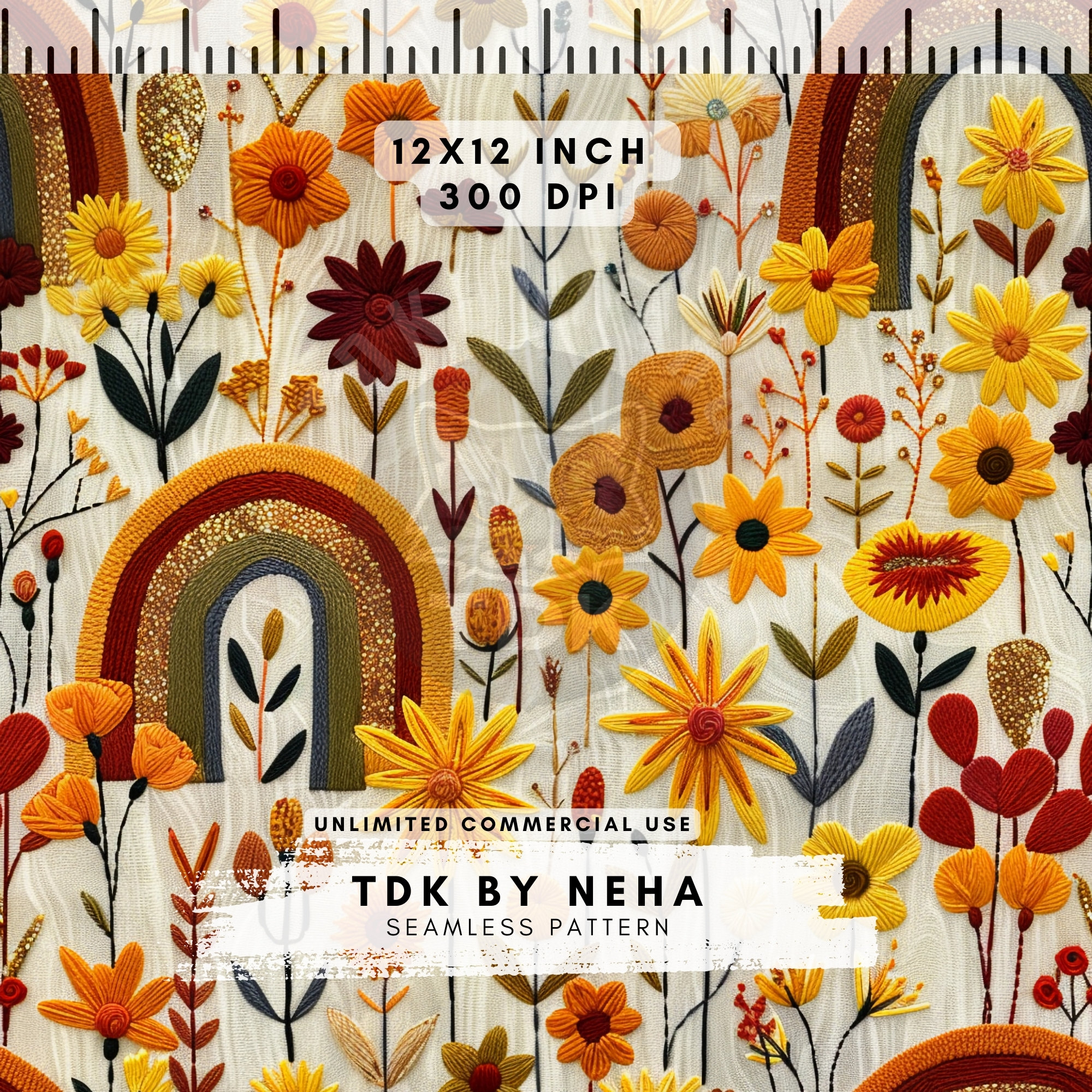 Fall Boho Floral Rainbow Seamless Pattern Contemporary Digital Paper ...
