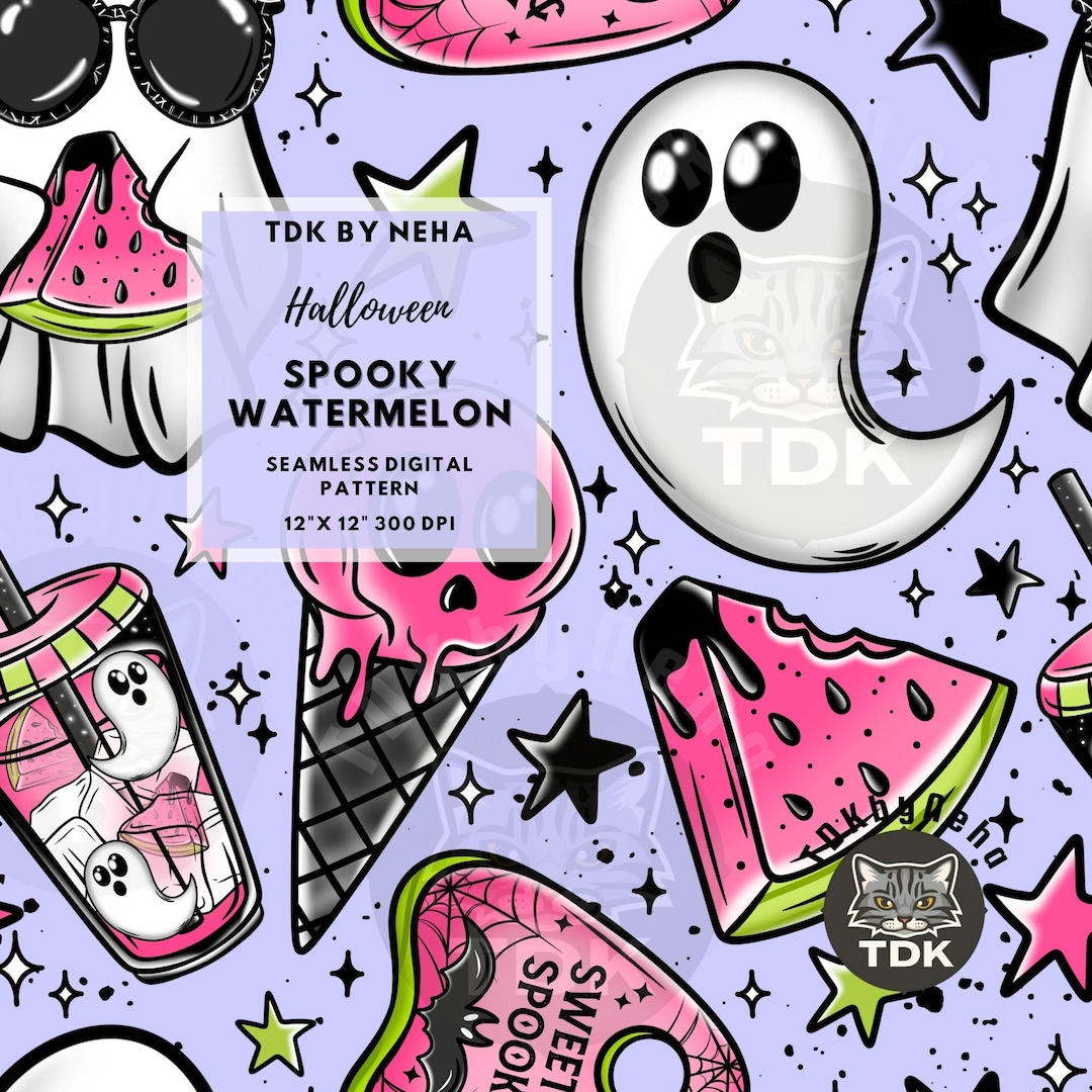 Spooky Watermelon Seamless Pattern Digital Paper for Fabric Printing ...