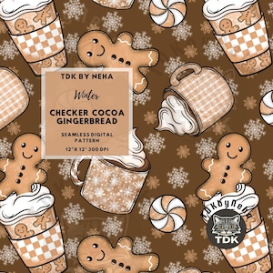Klassiek neutraal peperkoek naadloos bestand, ruitjes grunge kerstcacao naadloos patroon, kerstkoekjes naadloos retro winter digitaal papier