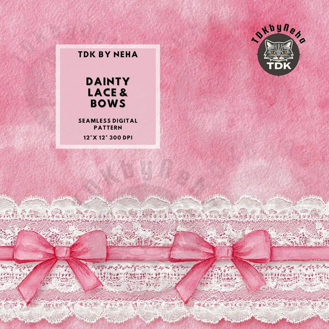 Watercolor Ivory Lace and Pink Coquette Bow Seamless Pattern Digital ...