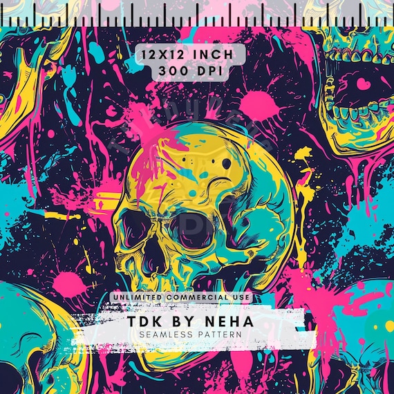 サイケデリックなハロウィンスカルシームレスデジタルペーパー