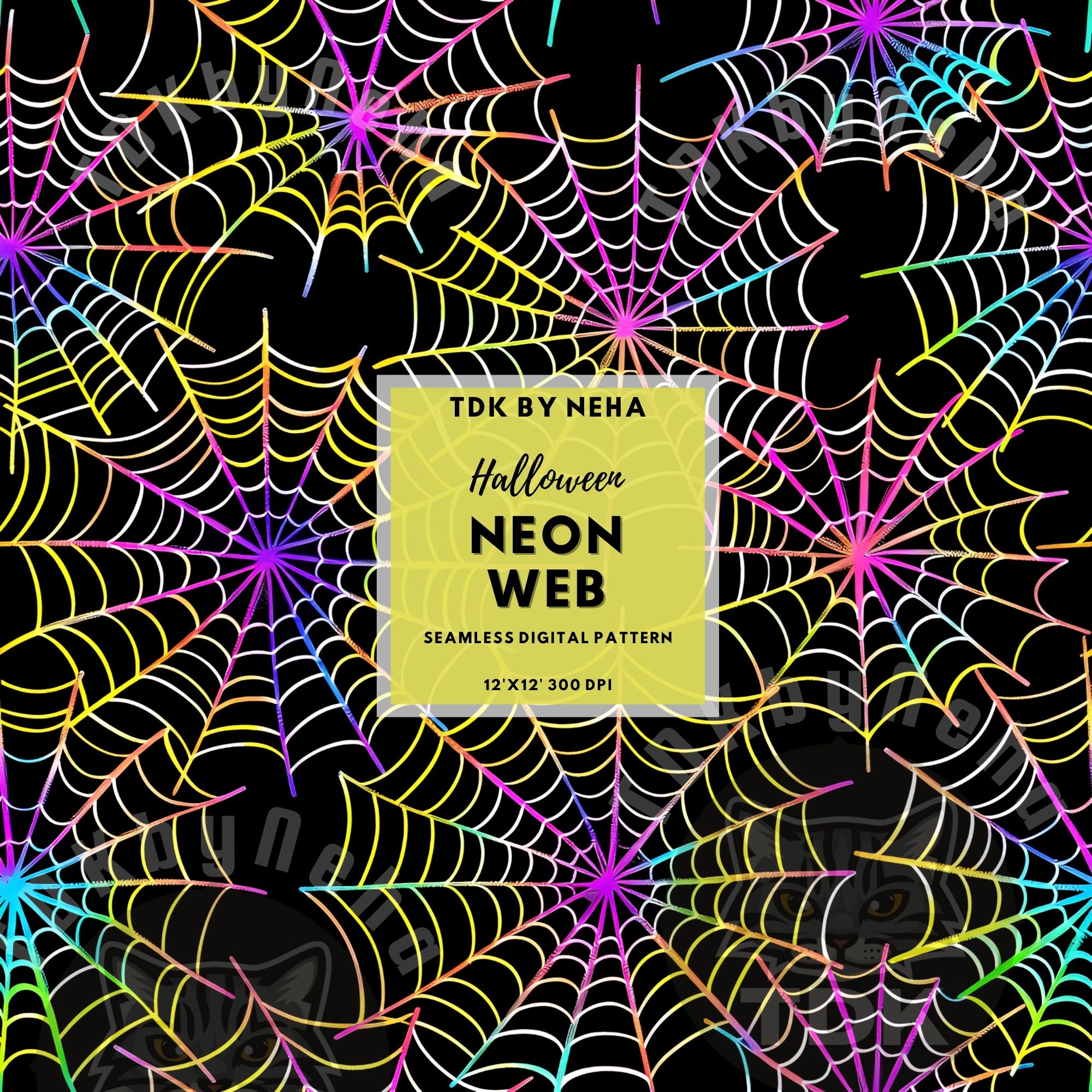 Neon Spider Web Seamless Faux Embroidery Digital Paper Fabric Print ...