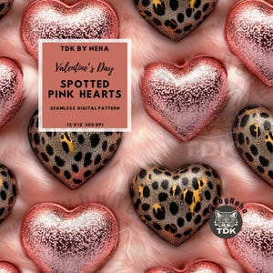 Ricamo a forma di cuore rosa di San Valentino senza cuciture, stampa senza cuciture con cuori leopardati glitterati, carta digitale per sublimazione di San Valentino