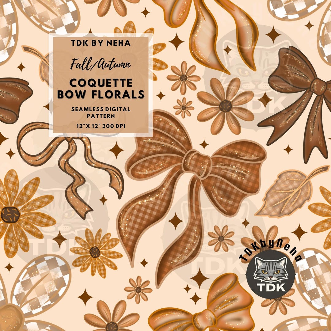 Fall Boho Coquette Bow Seamless Pattern Digital Paper for Fabric Print ...