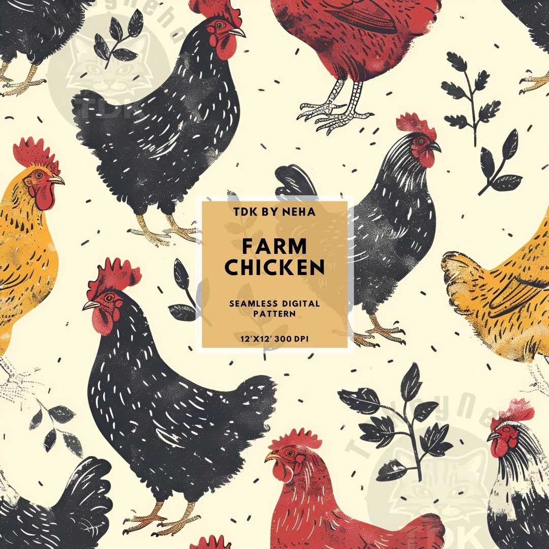 Fall Farm Chicken Seamless Digital Paper Fabric Print Pattern Neutral ...