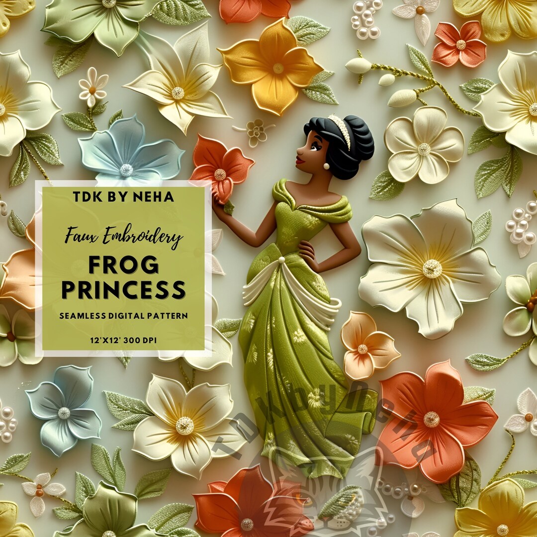 Frog Princess Faux Embroidery Seamless Digital Paper for Fabric Print ...