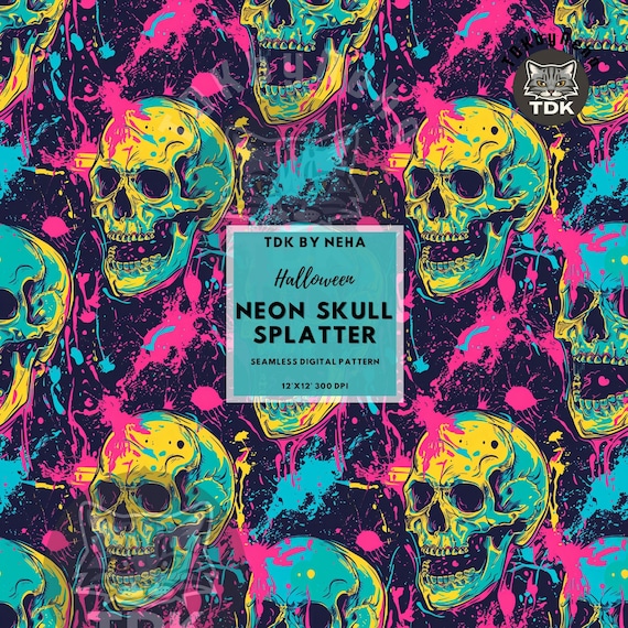 Psychedelic Halloween Skull Seamless Digital Paper Fabric Print