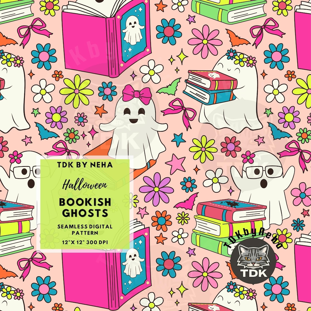 Floral Bookish Ghosts Seamless Pattern for Fabric Printing Reading ...