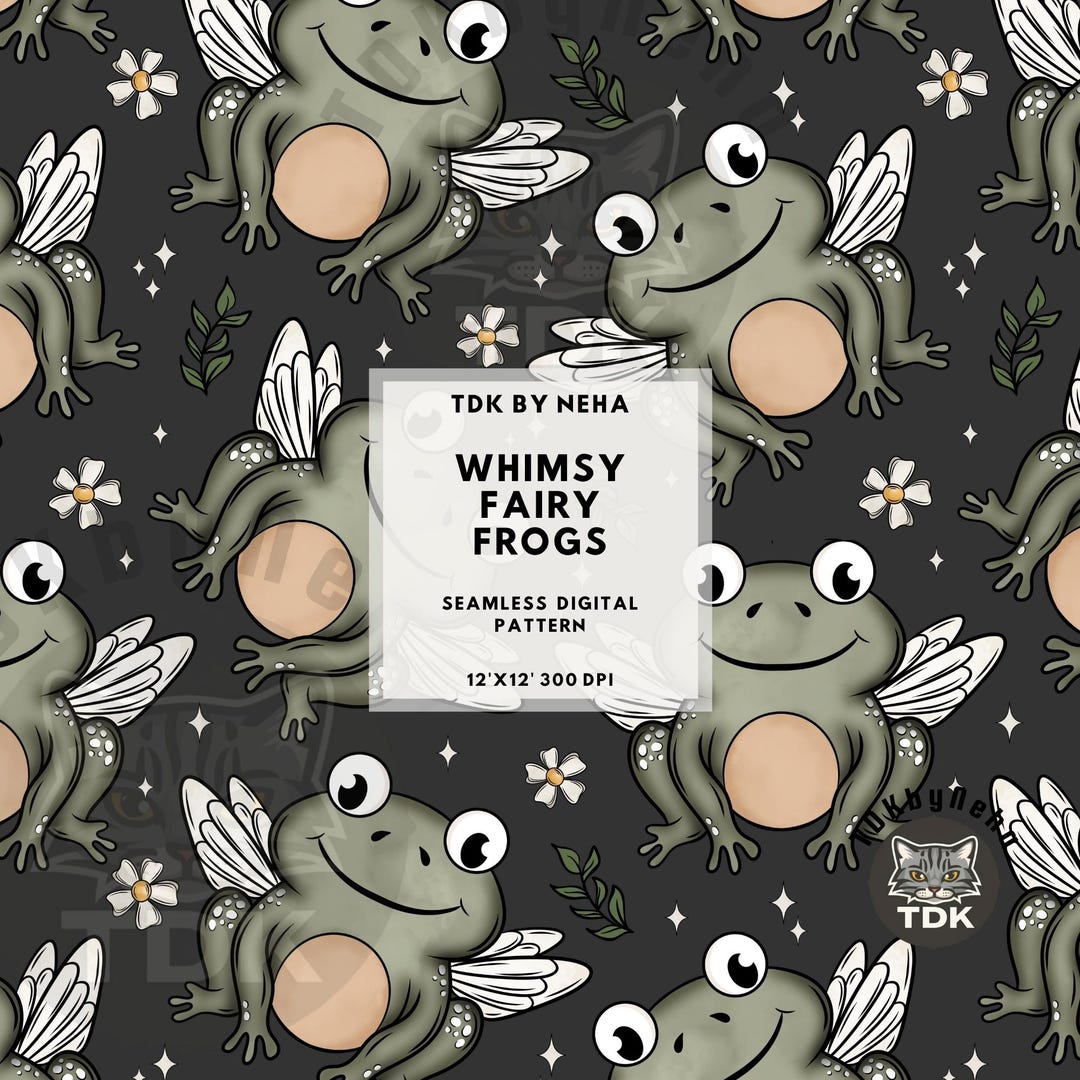 Whimsical Floral Fairy Frogs Seamless Pattern Digital Paper for Fabric ...