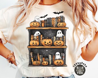 Biblioteca de Halloween Png, Halloween Png, Livros Fantasmas Halloween png, Camisa de estante, Halloween Reading png, Bookish png, Estante de livros png, leitor