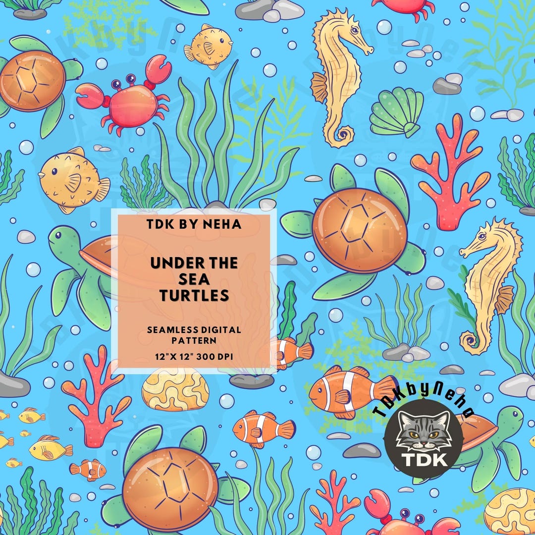 Ocean Turtle Seamless Pattern Digital Paper for Fabric Printing, Summer ...