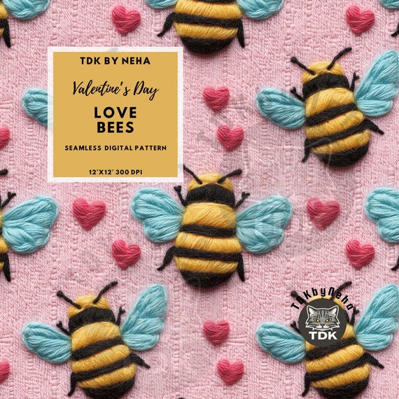 Motif 3D sans couture de broderie abeilles, papier numérique sans