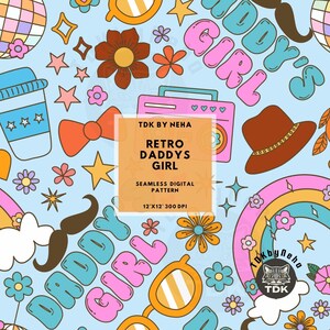 Retro Daddy's Girl Seamless File, modello Preppy Fathers Day Seamless per stampa su tessuto, carta da parati digitale Girly Boho Dad Seamless