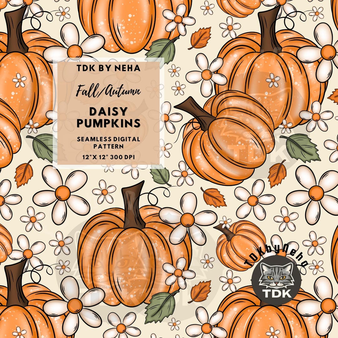 Fall Boho Floral Pumpkin Seamless Pattern Digital Paper for Fabric ...