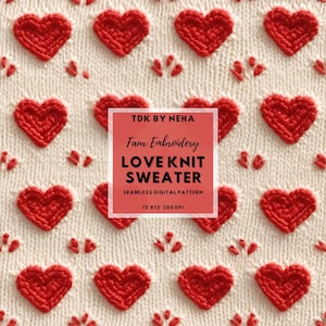 Valentinstag Liebe Faux Knit Nahtlose Datei, Rotes Herz Digital Papier Sublimation Sofortiger Download, Herz Faux Knit Texture Print on Demand