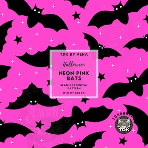 Neon Pink Halloween Bats Nahtloses digitales Papier für Stoffdruck, Preppy Girly gruselige nahtlose Muster-Wiederholungs-Sublimations-Design-Hintergrund