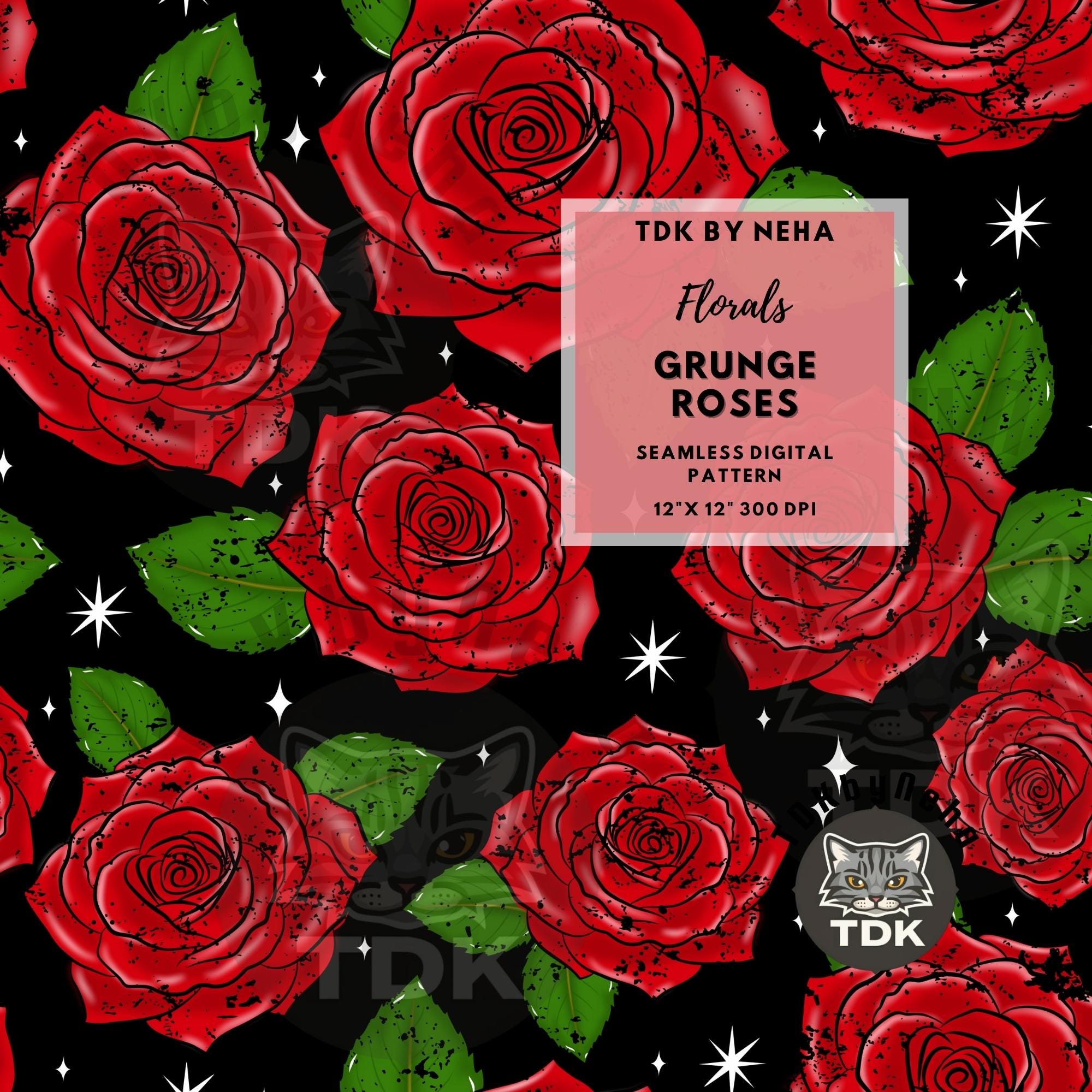 Grunge Floral Roses Seamless Pattern Digital Paper for Fabric Printing ...