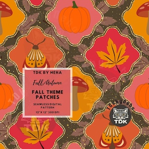 Herbstlaub Glitzer Patchwork Nahtlose Digital Papier Stoff Druck Halloween Pilz Motte Nahtlos Wiederholung Sublimation Design Wallpaper Wrap