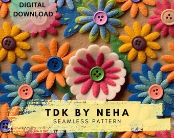 Felt Embroidery seamless, Pastel Floral embroidery seamless Pattern, Felt Pattern Multi color Boho Flower, Fall Autumn Embroidery Seamless