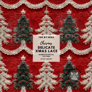 File di ripetizione del modello senza cuciture del ricamo dell'albero di Natale vintage 3D per l'album di design della carta da parati in carta digitale con pizzo di Natale a sublimazione del tessuto
