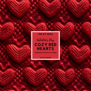 Rotes Valentinstag Herz Nahtlose Datei, gemütliche rote Liebe Digital Papier Sublimation Sofortiger Download, Herz Faux häkeln Wiederholungsdruck auf Anfrage